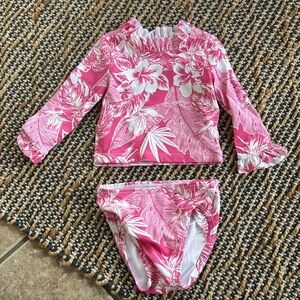 Janie & Jack Recycled Tropical Floral Rashguard Swimsuit Two Piece in Pink